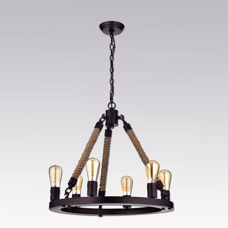 CLAXY Rustic Rope 6Light Wagon Wheel Chandelier & Reviews Wayfair